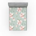 thumbnail image 1 of Ambesonne Pastel Floral Fitted Sheet, Peony Blooms Leaves, Full Size, Pale Sage Green Rose, 1 of 5