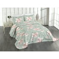 thumbnail image 1 of Ambesonne Pastel Floral Quilted Coverlet 3 Pcs, Peony Blooms Leaves, Queen Size, Pale Sage Green Rose, 1 of 4