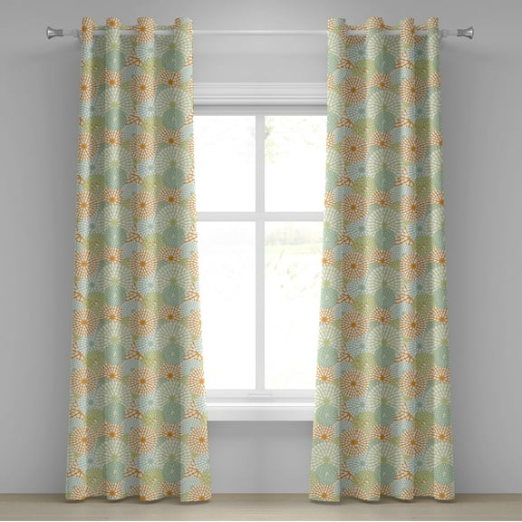 Ambesonne Pastel Grommet Curtain, Abstract Retro Flowers, 50" x 72", Almond Green Pale Green