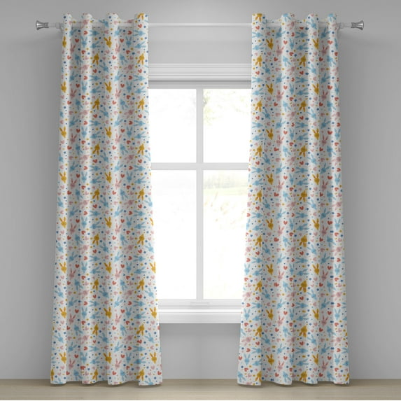 Ambesonne Pastel Grommet Curtain, Bunnies Flowers, 50" x 84", Pale Blue Marigold Coral