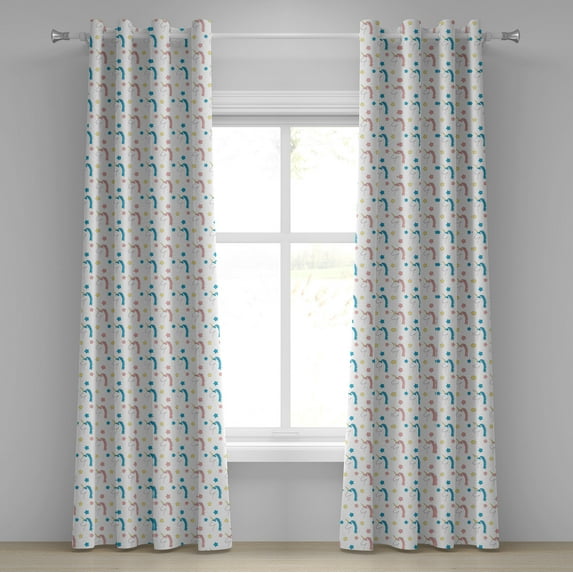 Ambesonne Pastel Grommet Curtain, Colorful Unicorns Stars, 50" x 84", Blue Coral Yellow