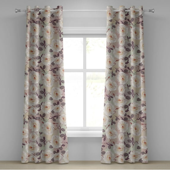 Ambesonne Pastel Grommet Curtain, Floral Blooming Wild Roses, 50"x72", Eggshell and Multicolor