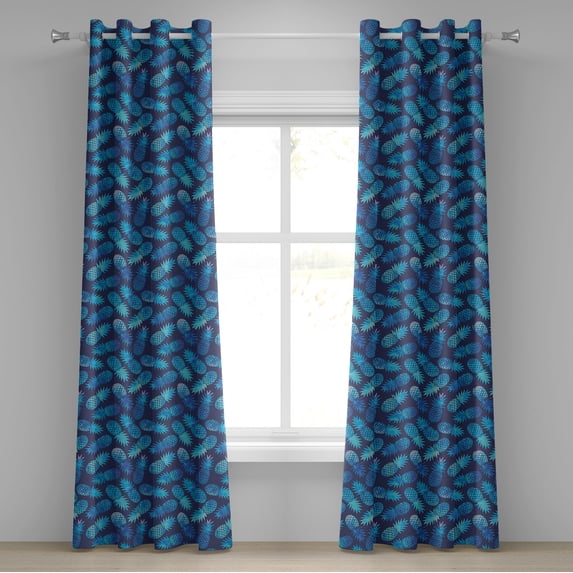 Ambesonne Pastel Grommet Curtain, Tropical Pineapple Blue, 50" x 96", Dark Blue Pale Blue