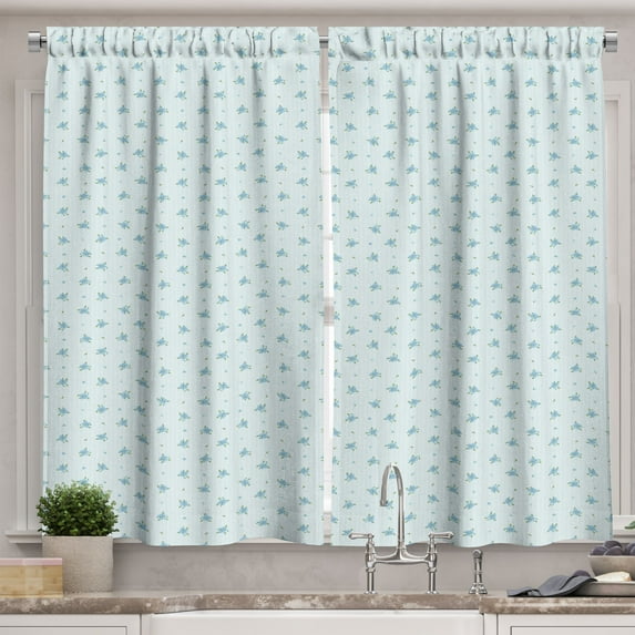 Ambesonne Pastel Kitchen Curtains, Forget Me Not Flowers Retro, 55"x45", Pale Blue and Green