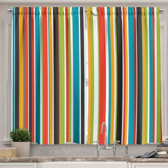Ambesonne Pastel Kitchen Curtains, Pattern of Stripes Classic, 55"x30", Cobalt Blue