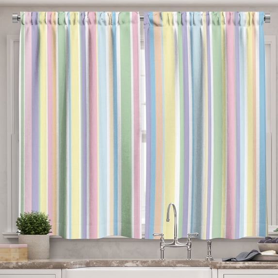 Ambesonne Pastel Kitchen Curtains, Striped Classic Pattern, 55"x39", Multicolor