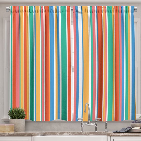 Ambesonne Pastel Kitchen Curtains, Striped Pattern Lines Print, 55"x30", Pale Ruby