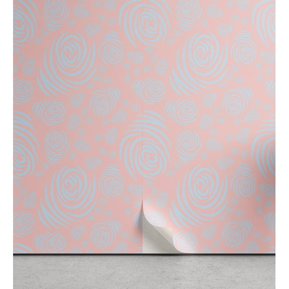 Ambesonne, Pastel Peel & Stick Wallpaper for Home, Modern Soft Abstract Design, 13"x36", Pale Pink and Pale Azure Blue