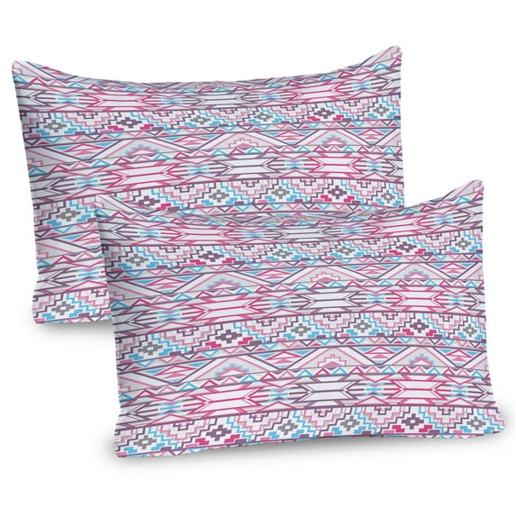 Ambesonne Pastel Pillow Sham 2 Pack, Aztec Inspired Ikat Seem, 36"x20", Pink Pale Blue Purple