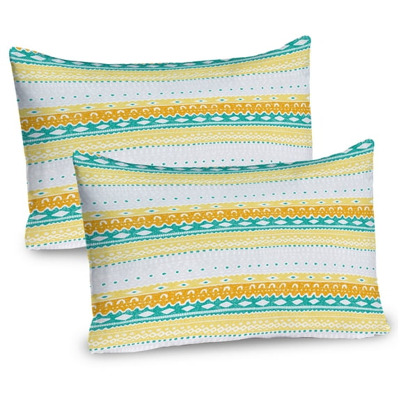 Ambesonne Pastel Pillow Sham 2 Pack, Hand Drawn Tribal Motifs, 30"x20", Teal Orange Pale Yellow