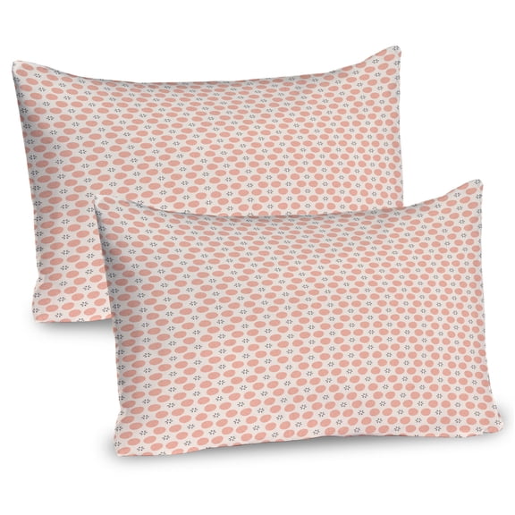 Ambesonne Pastel Pillow Sham 2 Pack, Symmetric Hatched Rounds, 26"x20", Salmon Charcoal Grey
