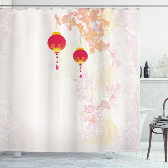 Ambesonne Pastel Shower Curtain, Chinese New Year Concept Art, 69"Wx70"L,