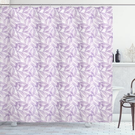 Ambesonne Pastel Shower Curtain, Monochrome Lilac Leafage, 69"Wx70"L, Lilac and White
