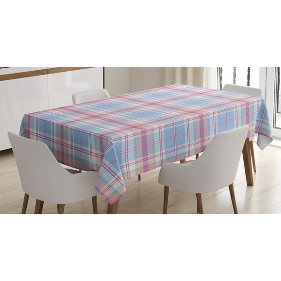Ambesonne Pastel Tablecloth Rectangular Table Cover, Vintage Plaid Pattern, 60"x90", Fuchsia Salmon Pale Blue