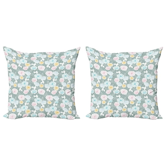 Ambesonne Pastel Throw Pillow Cover 2 Pack, Ornate Spring Yard Theme, 20", Multicolor