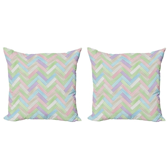Ambesonne Pastel Throw Pillow Cover 2 Pack, Parquet Herringbone Soft, 18", Multicolor