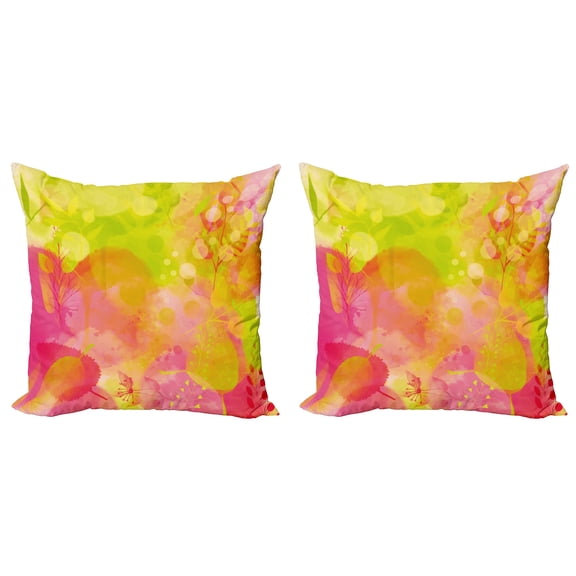 Ambesonne Pastel Throw Pillow Cover 2 Pack, Spring Yard Watercolors, 24", Apple Green Marigold