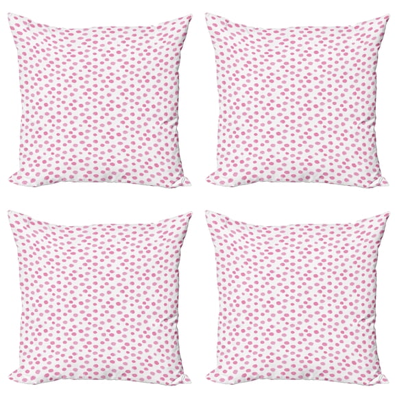 Ambesonne Pastel Throw Pillow Cover 4 Pack, Brushstroke Soft Polka Dots, 20", Pink and White