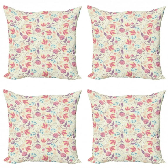Ambesonne Pastel Throw Pillow Cover 4 Pack, Fresh Spring Field, 24", Multicolor