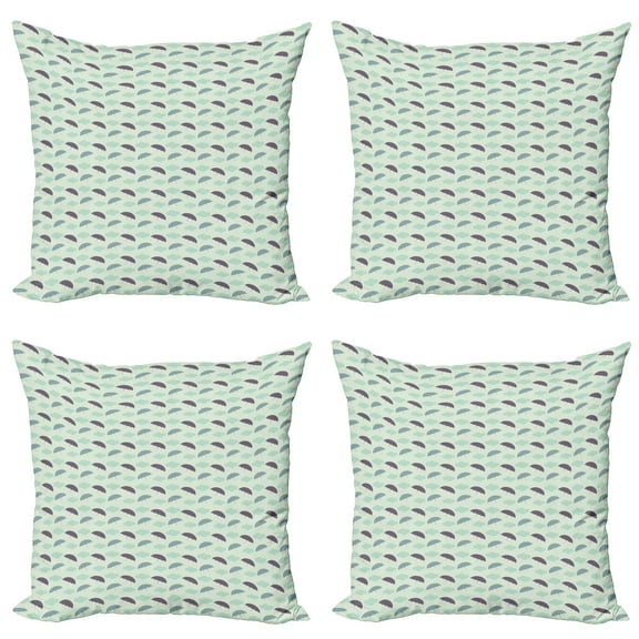 Ambesonne Pastel Throw Pillow Cover 4 Pack, Rain Clouds and Umbrellas, 16", Pale Green Multicolor