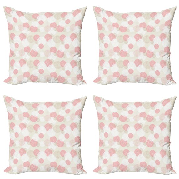Ambesonne Pastel Throw Pillow Cover 4 Pack, Soft Spring Floral Motif, 24", Brown Pale Pink White