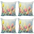thumbnail image 1 of Ambesonne Pastel Throw Pillow Cover 4 Pack, Tulips Flower Bed Park, 20", Multicolor, 1 of 7