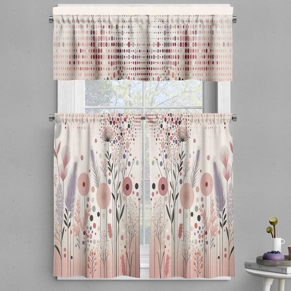 Ambesonne Pastel Valance & Curtain 3 Pcs Set, Pastel Botanical Art Dots, 55"x30", Blush Lilac and Eggshell