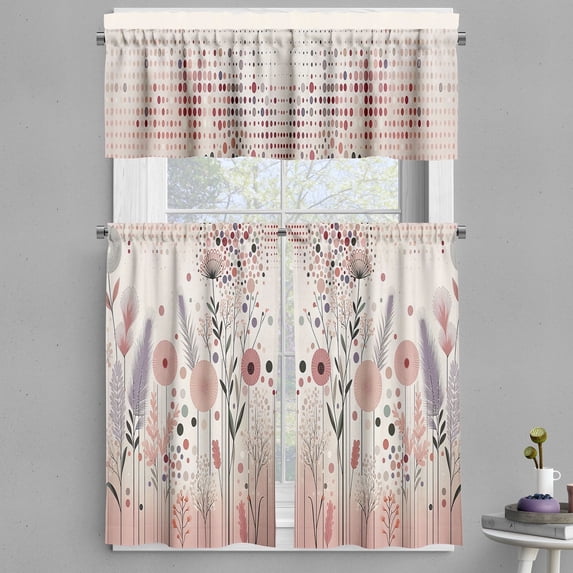 Ambesonne Pastel Valance & Curtain 3 Pcs Set, Pastel Botanical Art Dots, 55"x45", Blush Lilac and Eggshell