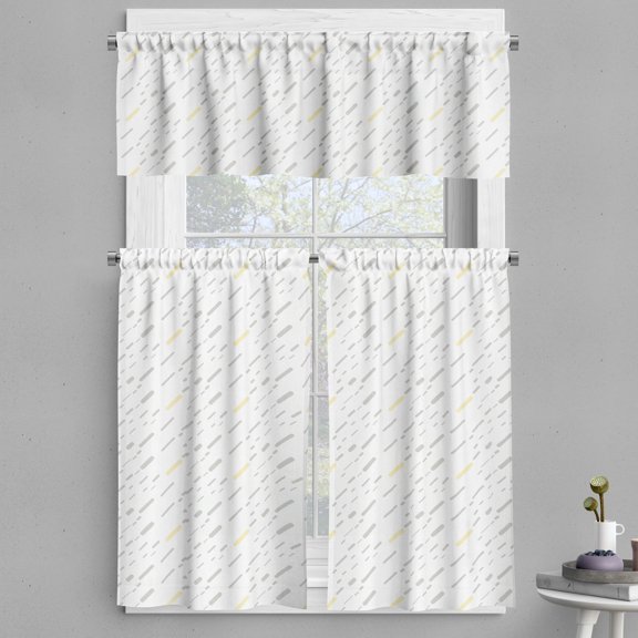 Ambesonne Pastel Valance & Curtain, Neutral Geometric Stripes, 55"x36", Pale Grey and Pale Yellow
