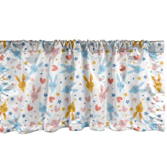 Ambesonne Pastel Window Valance, Bunnies Flowers, 54" X 18", Pale Blue Marigold Coral