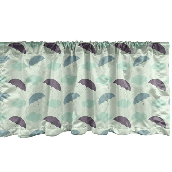 Ambesonne Pastel Window Valance, Rain Clouds and Umbrellas, 54" X 18", Pale Green Multicolor