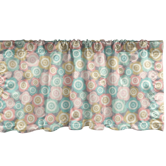 Ambesonne Pastel Window Valance, Retro Soft Meadow Poppies, 54" X 12", Mint Green Coral Rose