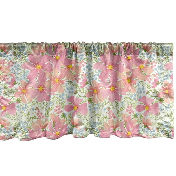 Ambesonne Pastel Window Valance, Spring Flowers and Herbs, 54" X 12", Multicolor