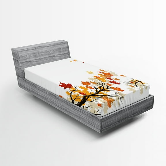 Ambesonne Pastoral Fitted Sheet, Autumn Tree Branches, Twin Size, Marigold Dark Orange