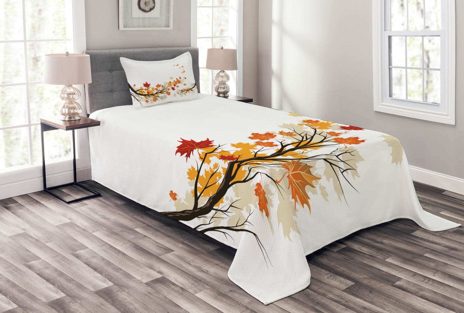 White Quilted Twin Bedspread Set with Pillow Sham