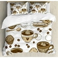 thumbnail image 1 of Ambesonne Pastry Duvet Cover Sets, Coffee Cups and Cupcakes, 2-King, Brown Beige White, 1 of 7
