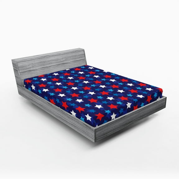 Ambesonne Patriotic Fitted Sheet 2 Pcs Set, American Flag Stars, California King, Dark Blue White