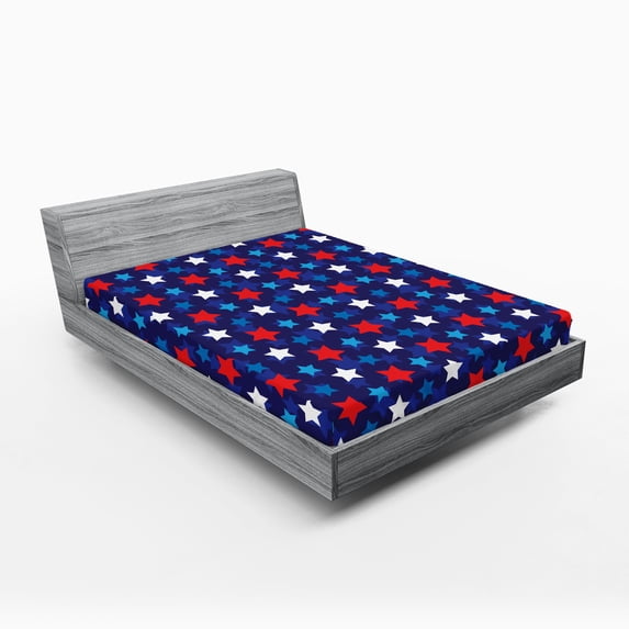 Ambesonne Patriotic Fitted Sheet, American Flag Stars, Queen Size, Dark Blue White