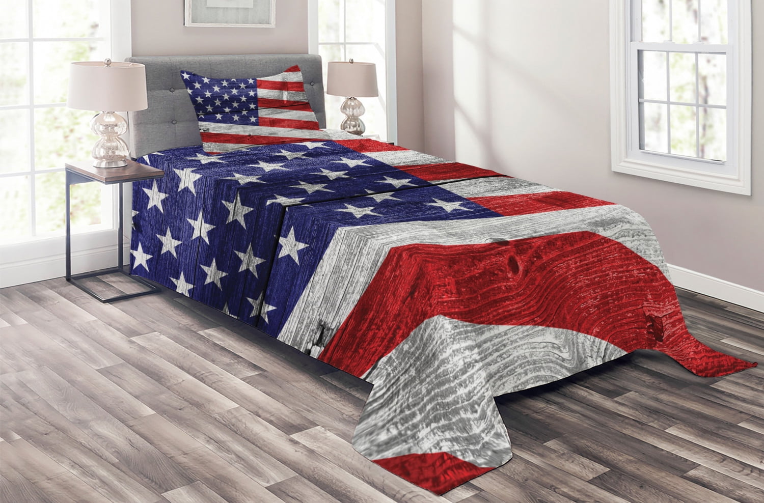 Patriotic American Flag Twin Bedspread Set