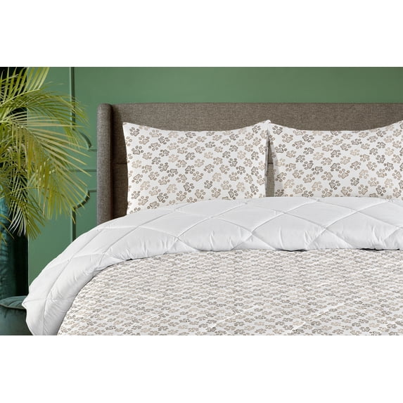 Ambesonne Paw Print Down Alternative Quilt Comforter, Sketchy Dog Cat Puppy Art, Twin, Pale Taupe Brown White