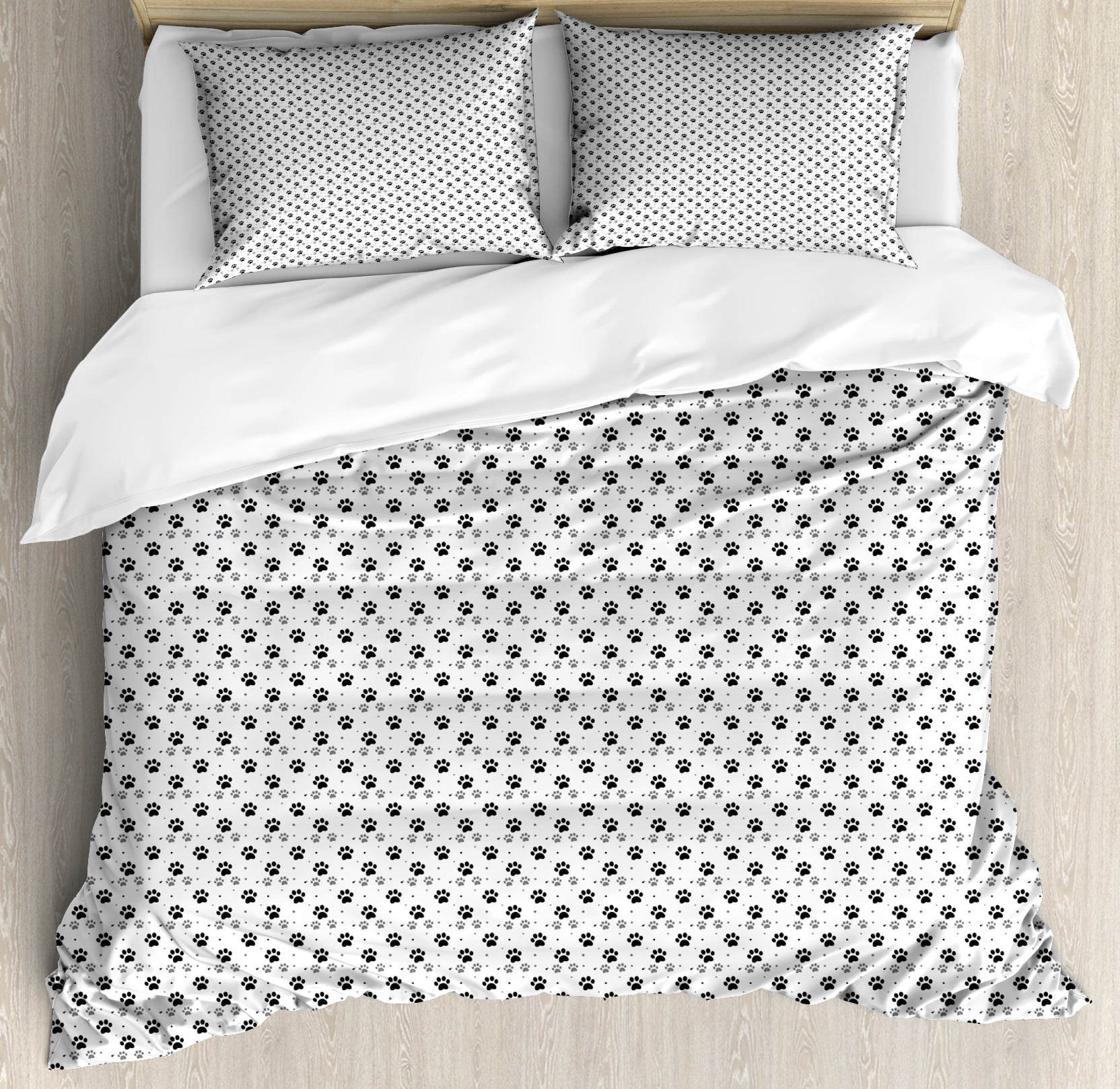 Ambesonne Paw Print Duvet Cover Sets Dog and Cat Steps Dots 2 King Grey Charcoal Grey White Walmart Business Supplies