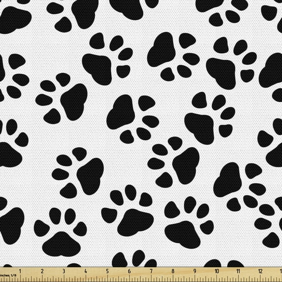 Ambesonne Paw Print Fabric by the Yard Upholstery, Animal Feet Sign Pattern, 10 Yards, White and Charcoal Grey