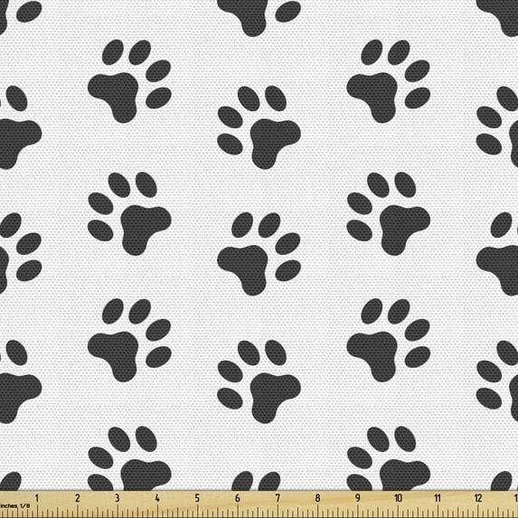 Ambesonne Paw Print Fabric by the Yard Upholstery, Puppy Kitten Dog and Cat, 10 Yards, Dark Grey and White