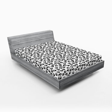 Ambesonne Paw Print Fitted Sheet, Animal Feet Sign Pattern, California King, White and Charcoal Grey