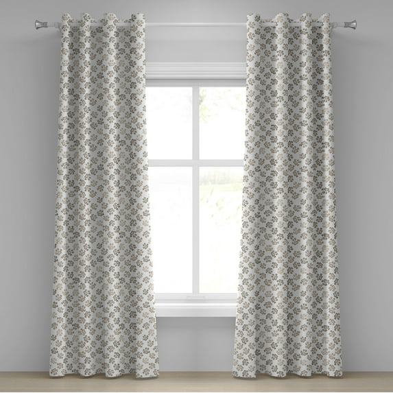 Ambesonne Paw Print Grommet Curtain, Sketchy Dog Cat Puppy Art, 50"x84", Pale Taupe Brown White