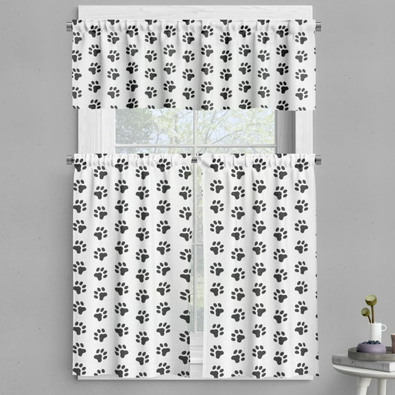 Ambesonne Paw Print Valance & Curtain, Puppy Kitten Dog and Cat, 55"x24", Dark Grey and White