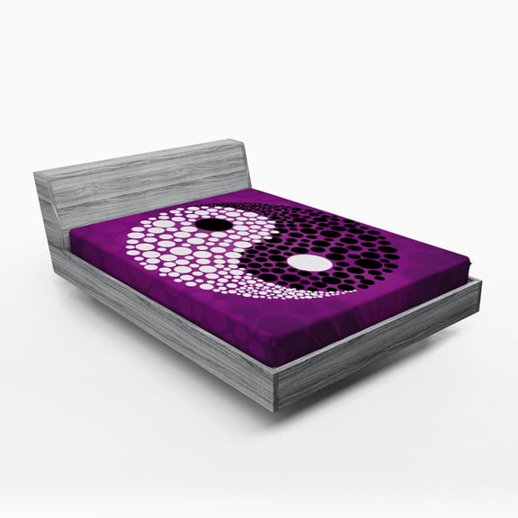 Ambesonne Peace Fitted Sheet, Ying Yang Harmony Balance, Queen Size, Purple White Black