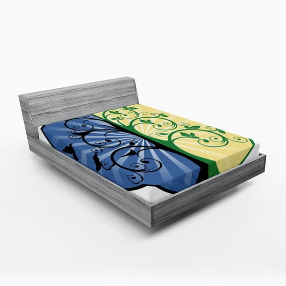 Ambesonne Peace Fitted Sheet, Ying Yang Tree, Queen Size, Black Green and Blue