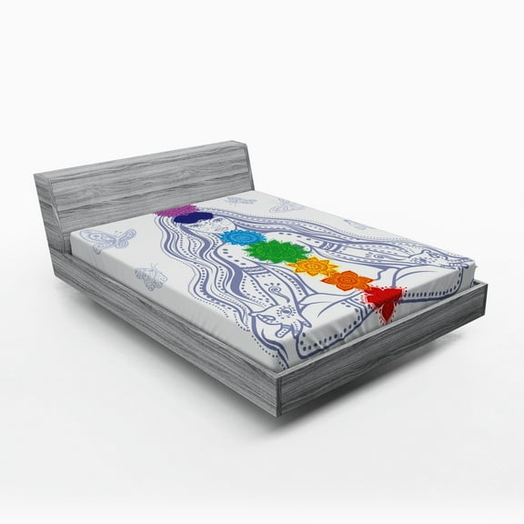 Ambesonne Peace Fitted Sheet, Yoga Lotus Pose, Full Size, Multicolor