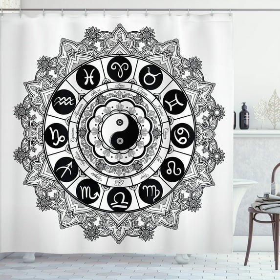 Ambesonne Peace Shower Curtain, Mandala Art Harmony, 69"Wx84"L, Black White